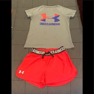 Underarmour girls shirt and shorts